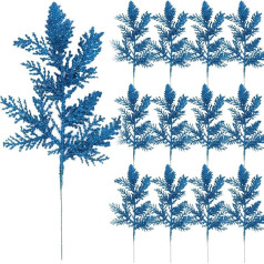 Mākslīgās Ziemassvētku Glitter Leaves Ziemassvētku Glitter Pine Needles filiāles Spray Glitter matēts filiāles DIY aksesuāri Ziemassvētku ziedu rotājumi vainags vītnes vainags (Royal Blue) 12 gab.