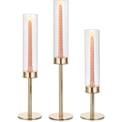 Glasseam sveču turētājs Zelta metāla tapera sveču turētājs Stikla komplekts no 3, sveču turētājs Taper Candles ar cilindra laternu Ziemassvētki, sveču statīvs kāzām, galda sveču turētājs mājas ēdamistabai