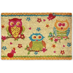 Relaxdays 10017717 Durvju paklājs Coconut OWLS 40 x 60 cm Kokosriekstu paklājs ar neslīdošu PVC pamatni Durvju paklājs no kokosriekstu šķiedras kā netīrumus notīrošs un tīrāms paklājs Durvju paklājs lietošanai ārpus telpām un telpās Pak