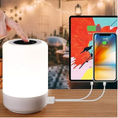 Amouhom LED Bedside Lamp Baby Children Night Light 4 Fast Charger USB Port Mood Light with Dimming Warm White Light 13 Colours RGB Table Lamp for Bedroom Living Room Office Hallway