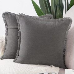 Madizz Zamšādas ādas spilvenu pārvalki ar bārkstīm Mīksti dekoratīvie spilvenu pārvalki dīvānam Guļamistabas spilvenu pārvalks Grey 50 x 50 cm Square Set of 2