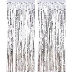 Металлическая фольга Tinsel Fringe Backdrop Shimmer Door Window Photo Booth for Birthday Wedding Bridal Baby Shower Christmas Party Decoration (1m x 2m, Silver)