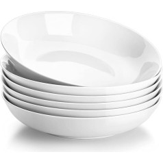 MALACASA, regulārā sērija, 6 gabalu makaronu šķīvis, zupas šķīvis, krēmbalts porcelāns, salātu šķīvis, servīzes šķīvis, dziļš šķīvis spageti, liels zupas trauks makaroniem, zupām, salātiem, augļiem, 1200 ml