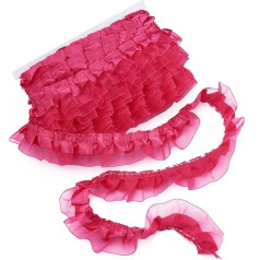 PandaHall Satīna organza mežģīnes apdares 20 jardi 2 Ply Ruched Ruffle šifons lentes 1,5 collu dziļi rozā kroku apdares audums auduma šūšanai izšūti Applique kāzu puse apdare