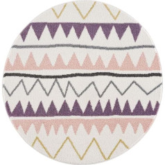 kilimų miestas Vaikiškas kilimas - Zigzago motyvas 120 cm Round Cream Pink - Vaikų kambario kilimas Modern Girls