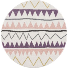 carpet city Children's Rug – Zigzag Motif 120 cm Round Cream Pink – Children's Room Rug Modern Girls