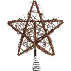 Toddmomy Rustic Christmas Tree Topper Star Rattan Natural Star Ziemassvētku eglīte Topper rotājumi Hollowed Star Ornaments ar spirālveida pamatni Holiday Home Office