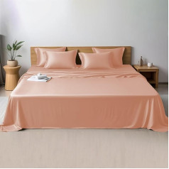 LINENWALAS 100 % organiskā bambusa gultas pārklājs Imperial Bed Deep Pockets Soft Cooling Bamboo Silk 4 gabaliņu pārklāju komplekts - 1 pieguļoša un plakana apakšveļa ar 2 spilvendrānām (Rose Gold, Emperor)