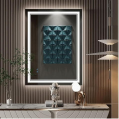 baklon sienas spogulis Vannas istabas spogulis LED vannas istabas spogulis ar apgaismojumu, 60 x 80 cm, ar skārienjutīgu slēdzi un aizsardzību pret miglošanos, IP65 Super ūdensizturīgs, 3 krāsu temperatūras, IP65 enerģijas taupīšana A++