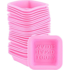 25 pieces homemade soap moulds, square/oval silicone stamp baking mould for DIY making soap candles and baking cake bread (pink)