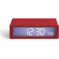 Lexon Design Flip+ Radio vadāms divpusējs LCD modinātājs Izgatavots no ABS un gumijas, sarkans Izmēri: 10,4 cm x 6,5 cm x 3 cm