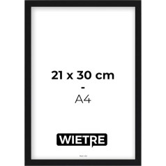 WIETRE 4 bilžu rāmīšu komplekts A4 21 x 30 cm Melns MDF koka plakātu rāmis ar akrila stiklu, kas izturīgs pret sadursmēm, paredzēts gan pakāršanai, gan novietošanai - fotogrāfijām, bildēm un plakātiem