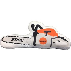 Stihl ķēdes zāģa formas spilvens izgatavots no mīksta plīša materiāla, garums aptuveni 50 cm