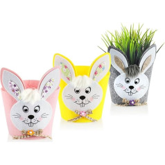 com-four® 3 x filca kaste Lieldienām, lai dekorētu un arī dāvinātu - filca grozs ar mīļu zaķa seju (3 x basket Bunny Colourful)