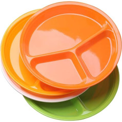 AIYoo Set of 4 Divided Plates, Reusable Melamine Plates, Three Divided Round Plates, Tableware, Dinner Plates for Children, 4 Colours, Diameter is 26 cm, 10.25 Inches