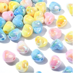 UR URLIFEHALL 90 gab. necaurspīdīgas varavīksnes mirdzošas akrila sirds pērlītes Gradient Love Heart Spacer Beads for DIY Jewelry Making Gift Decor