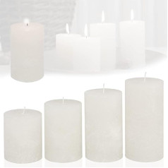 Candelo Набор из 4 деревенских свечей Ambience Christmas - Advent Wreath Candle Rustic - White/White - 8/10/12/14 cm - Pillar Candle Advent Christmas Candle