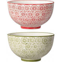 Bloomingville Isabella Retro Dessert Bowls Bowl Vintage Diameter 11.5 cm Red Green Ceramic Set of 2 Holds Approx. 280 ml