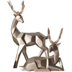 2 x Modern Statue Figure Deer Sculpture Animal Decor, Resin Deer Statue Sculpture Home Desktop Cabinet Ornaments Decoration (Gold)