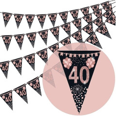 40. dzimšanas diena Happy Banner Bunting karogi 40 Pack Triangle Rose Gold Glitter Diamond ar numuriem 40. dzimšanas diena Jubilejas tēma Puses dekorēšanas piederumi