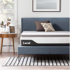 LUCID 5 cm Memory Foam matrača pārvalks ar bambusa kokogli - ar pārvalku matrača pārvalkam - neslīdošs un mazgājams veļas mašīnā - pārvalks 150 x 200 cm