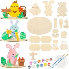 Easter Craft Set for Children, Set of 6 Wooden Rabbits and Chicks for Painting, Craft Sets for Easter, Easter Decoration Crafts Children Wood, Easter Craft Wood, DIY Wooden Craft Set, Craft