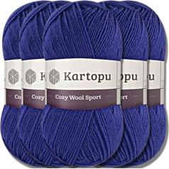 Hobby YARN Kartopu Cosy Wool Sport dzija, 5 x 100 g, Turcijas augstākās kvalitātes vilna, kokvilna un akrils, vienkārša adāmadaba, adāmadaba, adāmadaba tamborēšanai, adīšanai (1624)