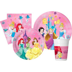 Ciao AZ006 Disney Princess ballītes galda piederumu komplekts (papīra šķīvji, krūzes, salvetes), 24 personām