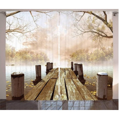 ABAKUHAUS Autumn Rustic Curtain, Fall Lake in the Forest, Living Room Universal Tape Curtains with Loops and Hooks, 280 x 225 cm, Brown Green