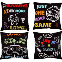 SOSPIRO 4 gabali Video spēļu spilvenu pārvalki 18 x 18 collu spēļu spilvenu pārvalks Gamer Controller Cushion Cover Dekoratīvs spēļu fanu videospēļu tēmu partiju dīvāns guļamistaba mājas apdare