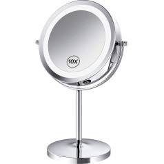 Benbilry LED Lighted Makeup Mirror 7 Inch 1x/10X Magnification Touch Control Double Sided Magnifying Mirror with Stand Battery Operated (10X Dimmable Mirror)