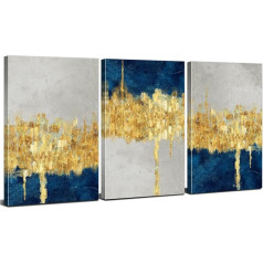 Abstract Wall Art for Living Room Navy Blue Canvas Wall Decor 3 Pieces Boho Grey Yellow Geometric Prints Pictures Bedroom Decor 30x40cm Abstract Ocean