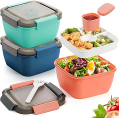 YOUEON 3 Pack 1500ml salātu pusdienu trauki ar 3 nodalījumiem BPortable Salad Container with Spoon Dressing Cup for Lunch Salad Side Dishes Snacks Fruit 3 krāsas