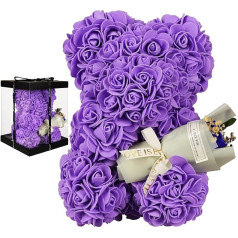 POHOMEGK Rose Bear - Rose Teddy Bear par katru ziedu lācīti. Ideāli piemērots jubilejai, rožu lācis, māmiņām, pievienota caurspīdīga dāvanu kaste! 10 collas (violeta)