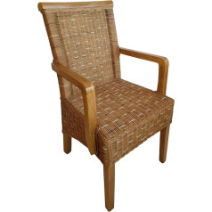 Kreatives Wohnen Ēdamistabas krēsls ar roku balstiem rotangpalmas krēsls Brown Perth bez sēdekļa spilvena, koks, īpaši plats