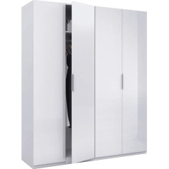 Habitdesign Шкаф с 4 дверцами, размеры 200 см (В) x 180 см (Ш) x 52 см (Г), композитное дерево, белый глянцевый, 200 x 180 x 52 см