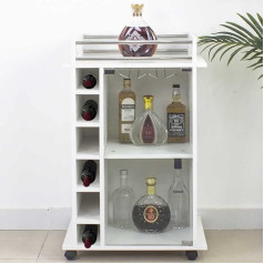 Bakaji Mobile Bar Wine Bottle Holder Wood Cellar 6 Seater Chalice White Wood Material 55 x 40 x 89 cm