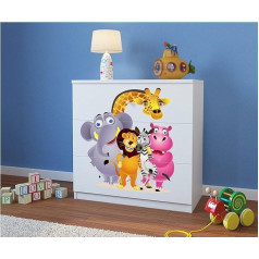 Wfl Group White Children's Room Chest of Drawers Cupboard - Storage Cabinet for Children - White Children's Cabinet - Children's Room Furniture - Zoo