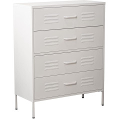 DRW Chest of Drawers with 4 Drawers with Openings Metal in White, 80 x 35 x 102 cm, Height: 15.5 cm, Standard