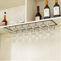 Warmiehomy Hanging Wine Glass Rack Under Cabinet Stemmed Glasses Under Shelf Cabinet for Bars Kitchen Metal Black Champagne Glass Goblets Stemware Holder (70x22.5/7 nodalījumi)