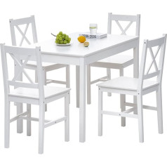 Allinlife Valgomojo stalas su 4 kėdėmis, skirtas valgomajam, virtuvei, svetainei, 108 x 65 x 73 cm, baltas, pušies medienos valgomojo komplektas