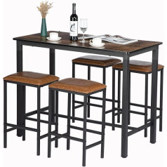 Buybyroom Baro stalas su baro kėde, valgomojo stalas, minkšta kėdė, virtuvės stalas (120 x 60 x 90,5 cm) su 4 kėdėmis (39 x 29 x 64,5 cm), baro stalai ir stalviršiai valgomajam, svetainei
