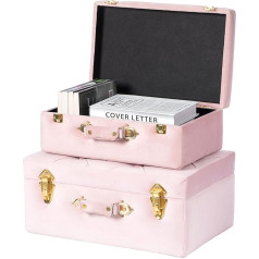 Vintiquewise 2 x Decorative Tufted Velvet Treasure Chest Storage Case - Pink