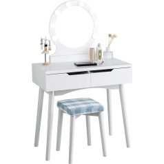 Costway Dressing Table with LED Lighting, Makeup Table, Wooden Dressing Table, Vanity Table with Illuminated Mirror and Stool, Vanity Unit with 2 Drawers (White) 80 x 40 x 132 cm