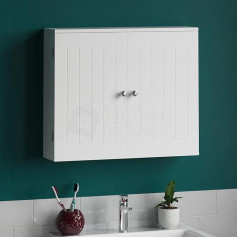 Bath Vida Double Door Wall Mounted Bathroom Cabinet, Slat Effect Wood, White