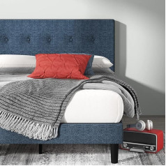 Zinus Omkaram Padded Platform Bed with Button Details in Navy / Platform Beds / No Box Spring Required / Navy / Quick Easy Assembly / 160 x 190 cm