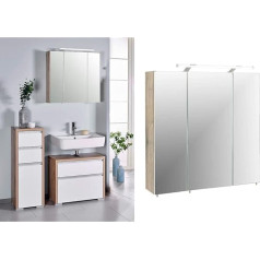 Schildmeyer Bello 701226 Комплект мебели для ванной комнаты из 3 предметов с декором под дикий дуб/белый глянец и зеркальным шкафом 133075 Trent, 70,0 x 16,0 x 75,0 с