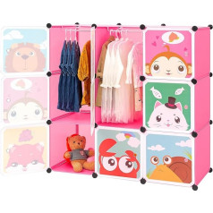 Brian & Dany Expandable Children's Shelf, Children's Wardrobe, Tiered Shelf, Bookcase with Doors, Deeper Compartments than Normal (45 cm vs. 35 cm), 110 x 47 x 110 cm, Pink