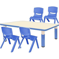 Alles-Meine.de Gmbh Children's Furniture Set - Table + 4 Chairs, Choice of Sizes and Colours, Blue, Height Adjustable, 1 to 8 Years, Plastic, for Indoor and Outdoor Use, Children's Table/Child