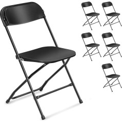 Leadzm 6 plastikinių sulankstomų kėdžių rinkinys, nešiojamos valgomojo kėdės, biuro kėdės, metalinis rėmas iš plieno, 158 kg, tinka vakarėliams, vestuvėms, piknikams, stovyklavimo kėdėms, naudojimui patalpose ir lauke